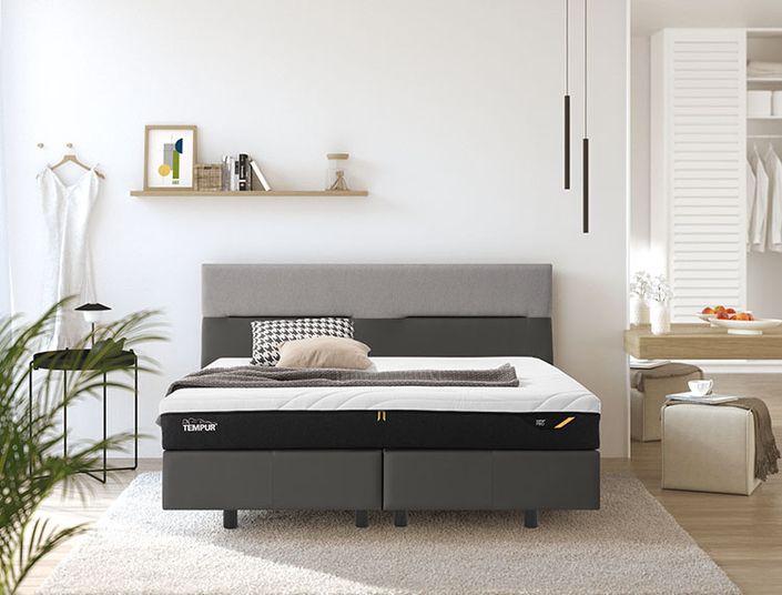 TEMPUR Boxspring Bett Texture Ash Grey Duo