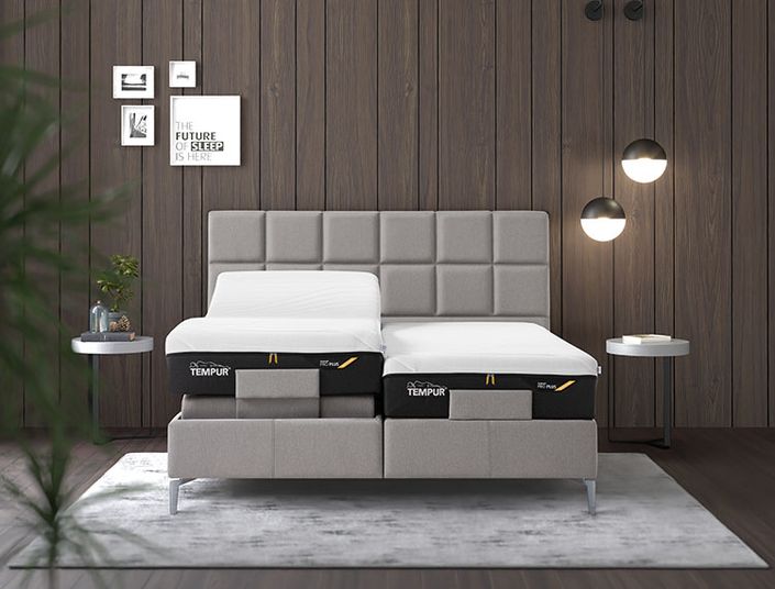 TEMPUR Boxspring Bett Check Ash Grey TEMPUR Boxspring Bett Check Ash Grey