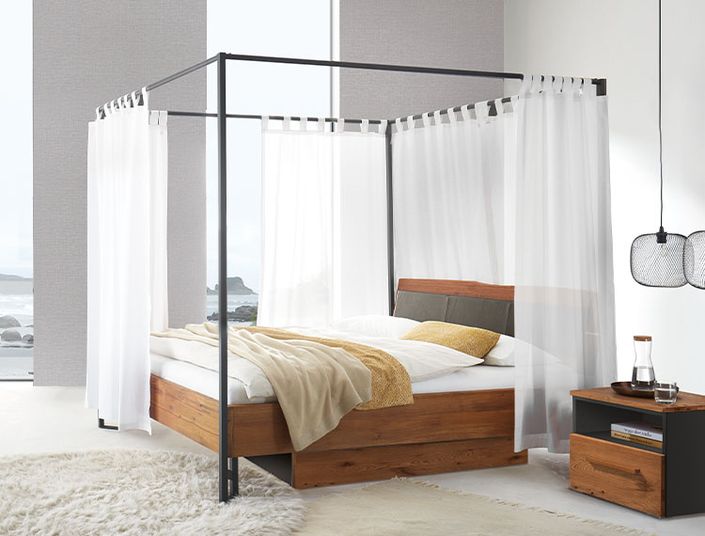 Hasena Oak Wild_Cadro 23 Bettrahmen_cielo_Kopfteil Naturo L mit Arona Kissen 750x570px